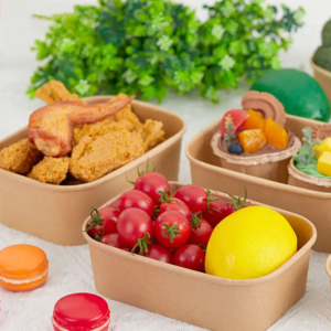 Disposable Kraft Paper Rectangular Box Takeaway Lunch Fast Food Container Eco Friendly Salad Packing Rectangular Paper Bowl
