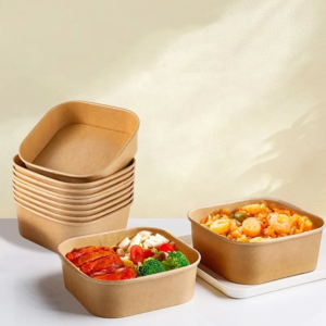 Square 950ml 1300ml Kraft Paper Container Salad Box Paper bowl