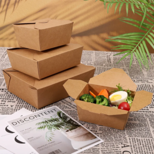 Hot Selling Custom Print Compostable Box Fast Takeaway Food Packaging Kraft Paper Boxes for Salad Fired Chicken