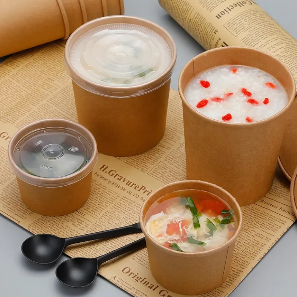 Take Away Kraft Paper Soup Cup 7oz 8oz 10oz 12oz 16oz 26oz 32oz Soup Bucket Eco-friendly Kraft Paper Food Packing Custom Printing Custom Logo
